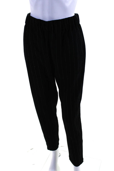 Ganni Womens Striped Stretch Waist High-Rise Tapered Pants Black Size 34