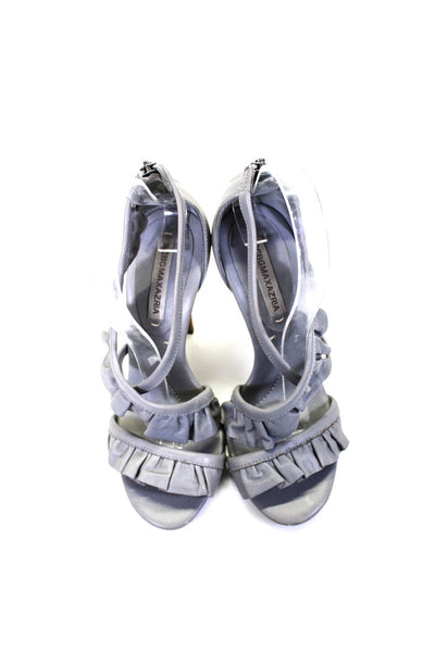 BCBG Max Azria Womens Leather Ruffled Strappy High Heels Sandals Gray Size 7B