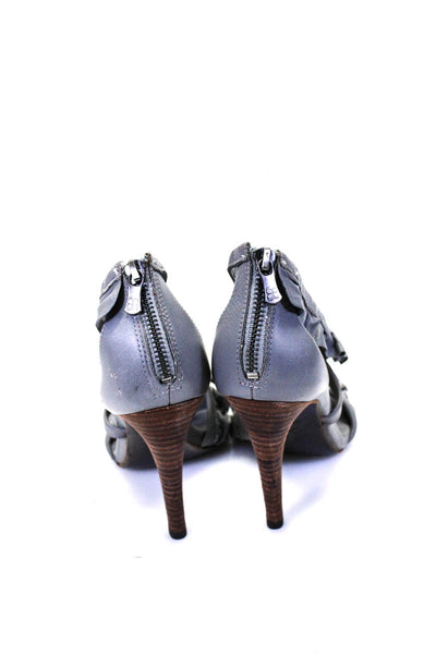 BCBG Max Azria Womens Leather Ruffled Strappy High Heels Sandals Gray Size 7B