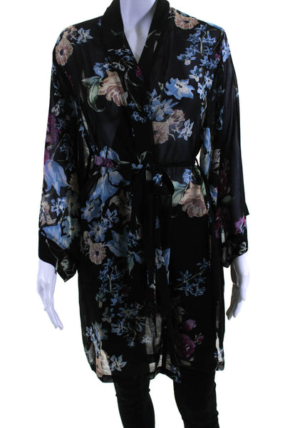 Helena Quinn Womens Chiffon Floral Tie Front Blouse Top Black Size OS