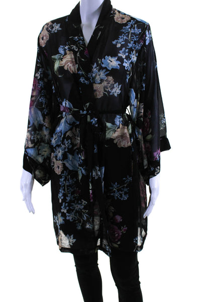 Helena Quinn Womens Chiffon Floral Tie Front Blouse Top Black Size OS