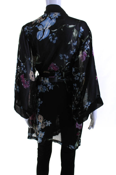 Helena Quinn Womens Chiffon Floral Tie Front Blouse Top Black Size OS