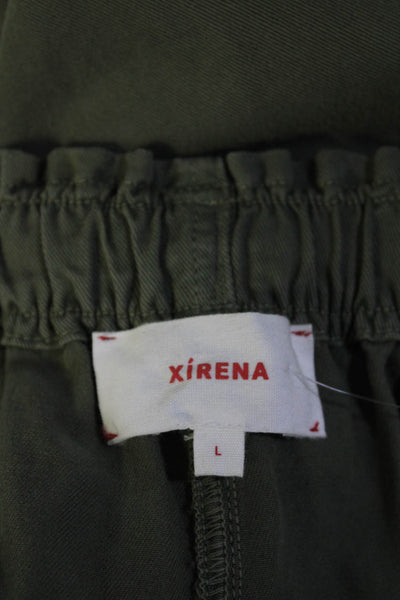 Xirena Womens Olive Green Cotton High Rise Drawstring Straight Leg Pants Size L