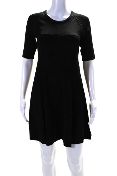 A.L.C. Womens Darted Round Neck Short Sleeve Pullover Midi Dress Black Size M