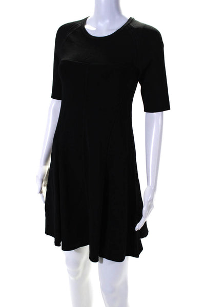 A.L.C. Womens Darted Round Neck Short Sleeve Pullover Midi Dress Black Size M