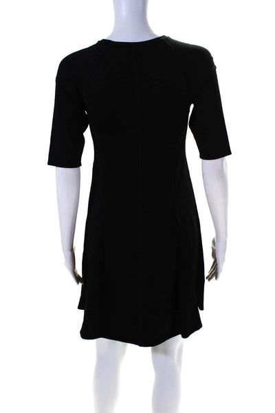 A.L.C. Womens Darted Round Neck Short Sleeve Pullover Midi Dress Black Size M