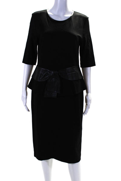 Raoul Womens Patchwork Bow Tied Round Neck Peplum Zipped Dress Black Size M