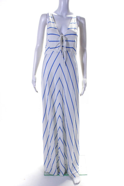 C&C California Womens Striped Print V-Neck Sleeveless Maxi Dress White Size M