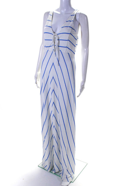 C&C California Womens Striped Print V-Neck Sleeveless Maxi Dress White Size M