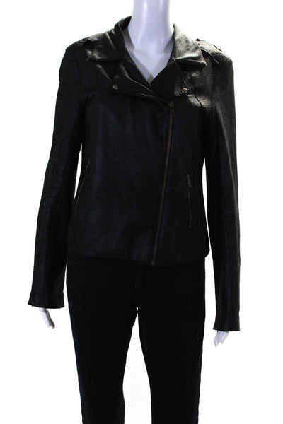 Georgie Womens Textured Zipped Long Sleeve Collared Jacket Black Size M