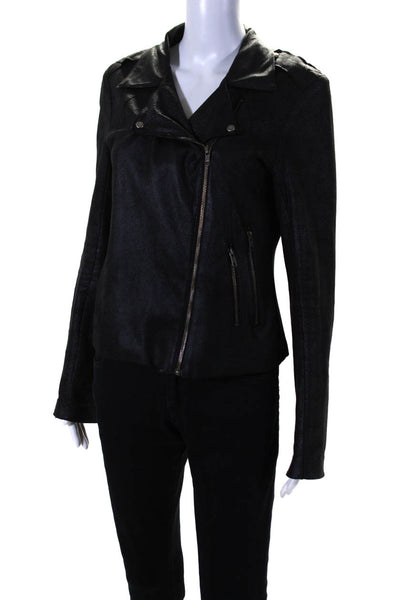 Georgie Womens Textured Zipped Long Sleeve Collared Jacket Black Size M