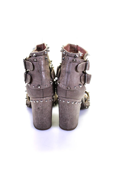 Laurence Dacade Womens Leather Studded Buckle Up High Heels Gray Size 37.5 7.5