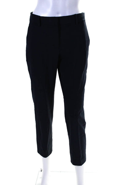 Theory Womens Wool Mid Rise Zip Up Straight Leg Pants Trousers Navy Blue Size 4