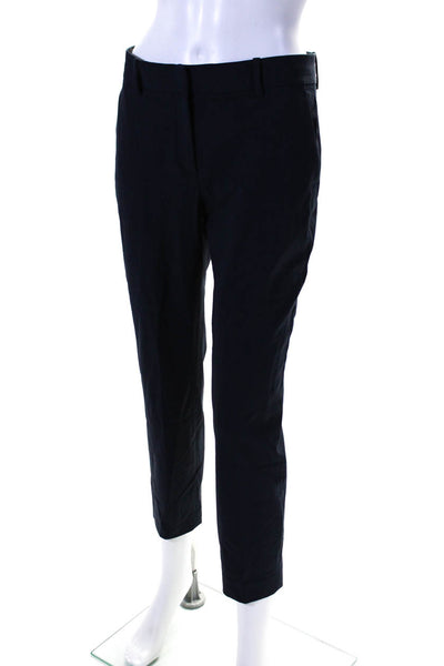 Theory Womens Wool Mid Rise Zip Up Straight Leg Pants Trousers Navy Blue Size 4