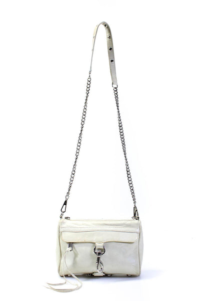 Rebecca Minkoff Womens Leather Silver Tone Crossbody Shoulder Handbag White