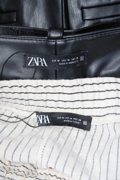 Zara Womens Black Vegan Leather High Rise Belt Straight Leg Pants Size M lot 2