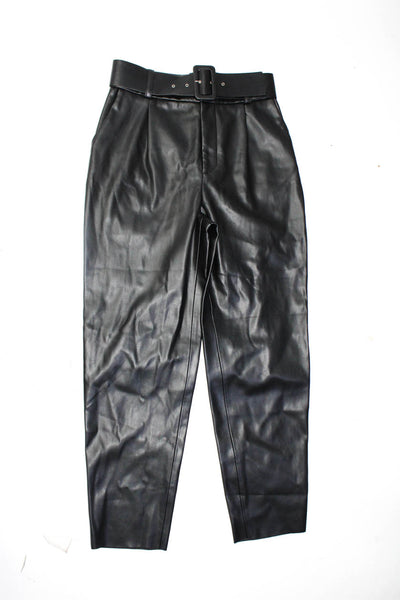 Zara Womens Black Vegan Leather High Rise Belt Straight Leg Pants Size M lot 2