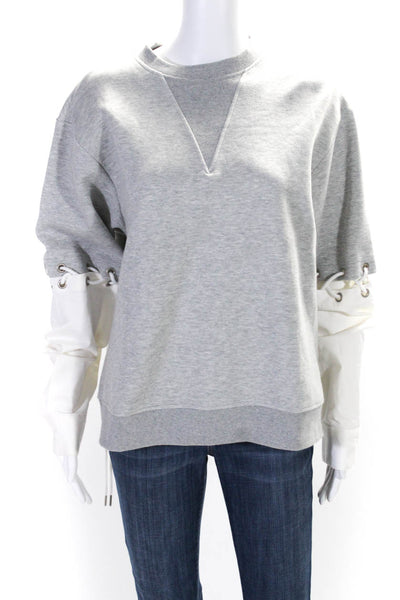 Rocket x Lunch Womens Lace Up Long Sleeves Sweatshirt Gray White Size Small