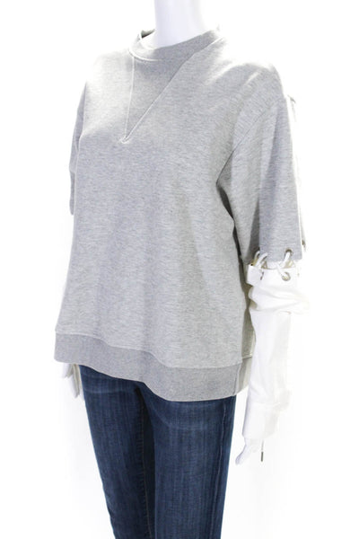 Rocket x Lunch Womens Lace Up Long Sleeves Sweatshirt Gray White Size Small