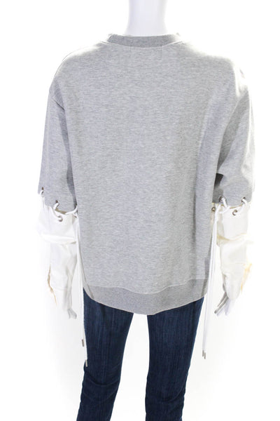 Rocket x Lunch Womens Lace Up Long Sleeves Sweatshirt Gray White Size Small