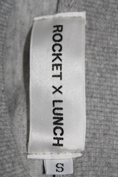 Rocket x Lunch Womens Lace Up Long Sleeves Sweatshirt Gray White Size Small