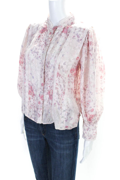 Love Shack Fancy Womens Silk Lace Button Down Blouse Pink Size Extra Small