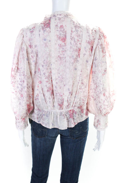 Love Shack Fancy Womens Silk Lace Button Down Blouse Pink Size Extra Small