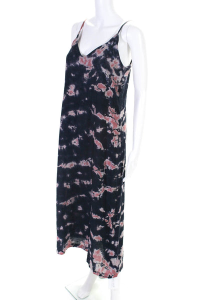 Lacausa Womens Tie Dye Print V Neck Maxi Dress Navy Blue Pink Size Small