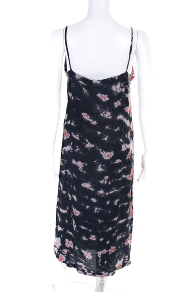 Lacausa Womens Tie Dye Print V Neck Maxi Dress Navy Blue Pink Size Small