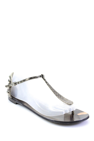 Giuseppe Zanotti Design Womens Snakeskin Print Thong Sandals Silver Size 39 9