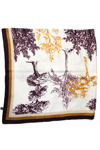 Rani Arabella Womens Cashmere Knit Tree Printed Scarf White Purple Orange