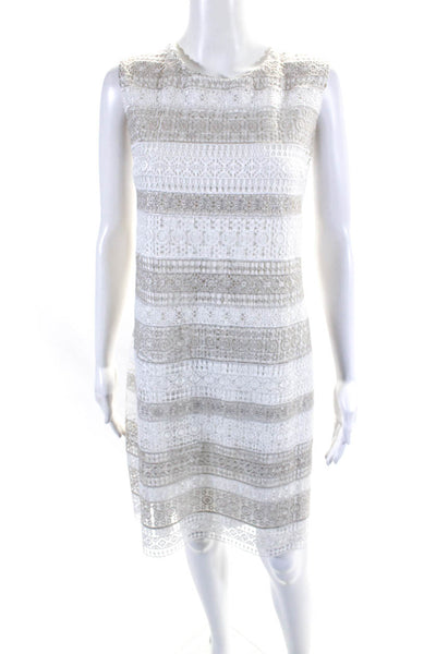 Calvin Klein Womens White Lace Lined Scoop Neck Sleeve Shift Dress Size 16