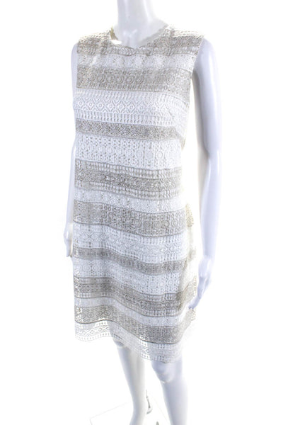 Calvin Klein Womens White Lace Lined Scoop Neck Sleeve Shift Dress Size 16