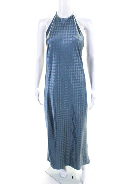 House of Harlow 1960 Womens Teal Checker Halter Sleeveless A-Line Dress Size S