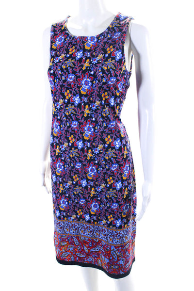 Jude Connally Womens Navy Floral Crew Neck Sleeveless Shift Dress Size M