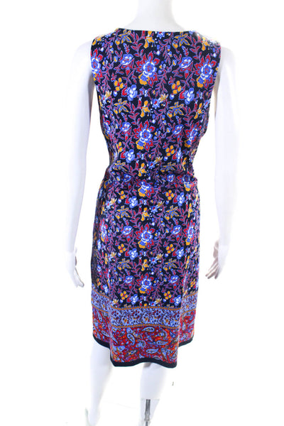 Jude Connally Womens Navy Floral Crew Neck Sleeveless Shift Dress Size M