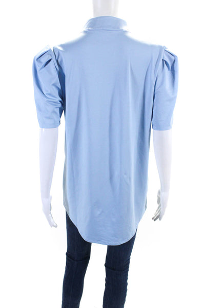 Dudley Stephens Womens Light Blue V-Neck Short Sleeve Blouse Top Size L