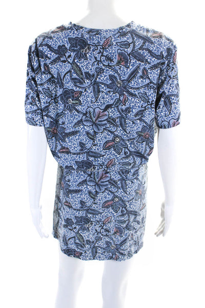 Tory Burch Womens Blue Floral Cotton Crew Neck Short Sleeve Shirt Dress Size M