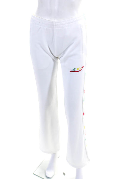 Lucien Pellat-Finet Womens Drawstring Skull Logo Flare Pants White Size Small