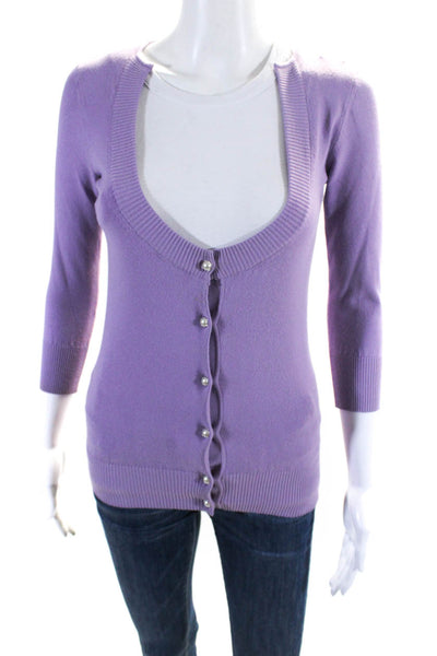 Dolce and Gabbana Womens 3/4 Sleeve Cardigan Sweater Purple Cotton Size IT 38