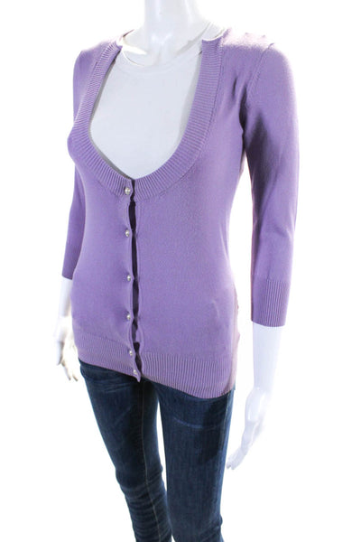 Dolce and Gabbana Womens 3/4 Sleeve Cardigan Sweater Purple Cotton Size IT 38