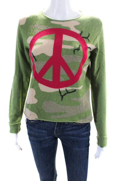 Lucien Pellat-Finet Womens Camouflage Peace Cashmere Sweater Green Pink Medium