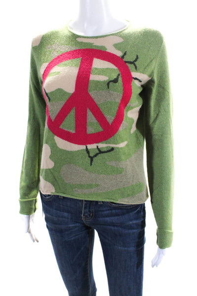 Lucien Pellat-Finet Womens Camouflage Peace Cashmere Sweater Green Pink Medium