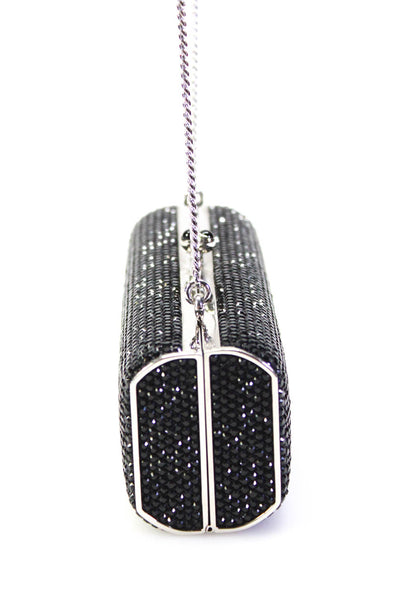 Judith Leiber Womens Mini Rhinestone Embellished Metal Clutch Handbag Black