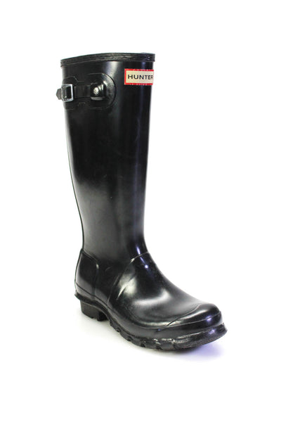 Hunter Womens Rubber Buckle Up Pull On Rain Boots Black Size 5