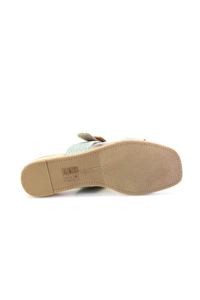 Dolce Vita Womens Woven Raffia Flat Slides Buckle Sandals Light Blue Size 8.5