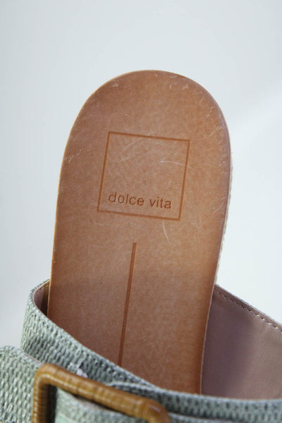 Dolce Vita Womens Woven Raffia Flat Slides Buckle Sandals Light Blue Size 8.5