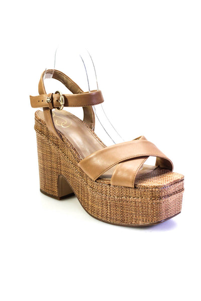 Sam Edelman Womens Trianna Straw Platform Ankle Strap Sandals Brown Size 8.5
