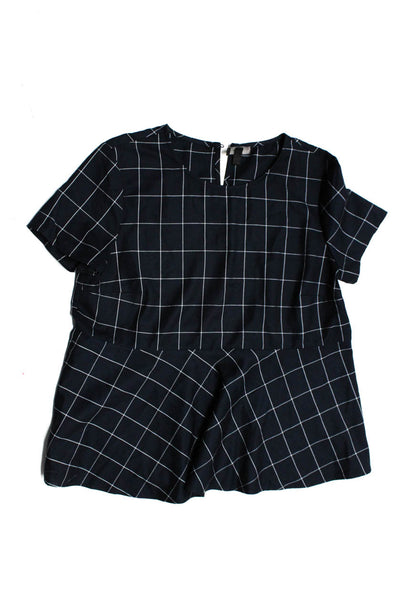 J Crew Women's  Round Neck Short Sleeves Plaid Peplum Blouse Size S Lot 3