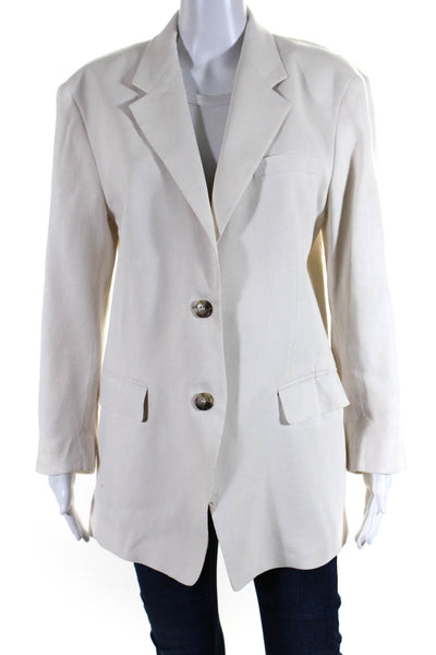 Frame Womens Solid White Linen Two Button Long Sleeve Blazer Size S